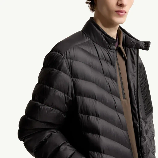 Mackinac Diagonal-Quilted Down Biker Jacket