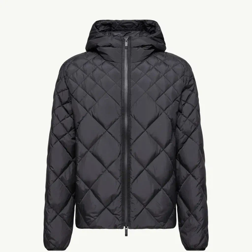 Merak Geometric-Quilted Hooded Short Down Jacket