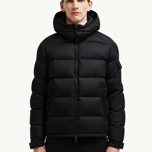 Montgenevre Hooded Wool Flannel Short Down Jacket