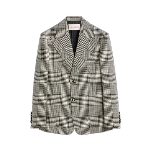 Single-Breasted Wool Jacket With Check Pattern On Houndstooth