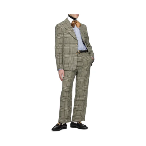 Single-Breasted Wool Jacket With Check Pattern On Houndstooth
