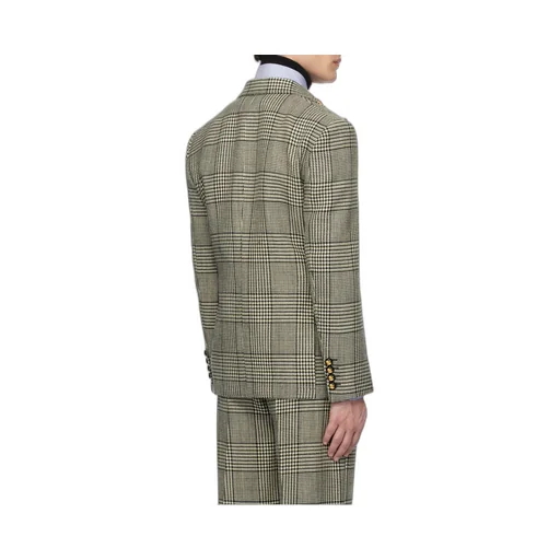 Single-Breasted Wool Jacket With Check Pattern On Houndstooth