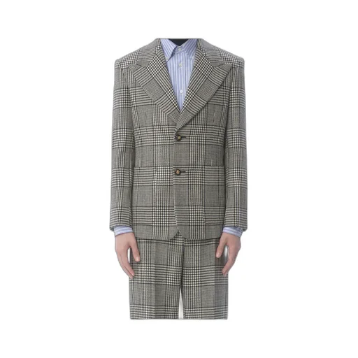 Single-Breasted Wool Jacket With Check Pattern On Houndstooth