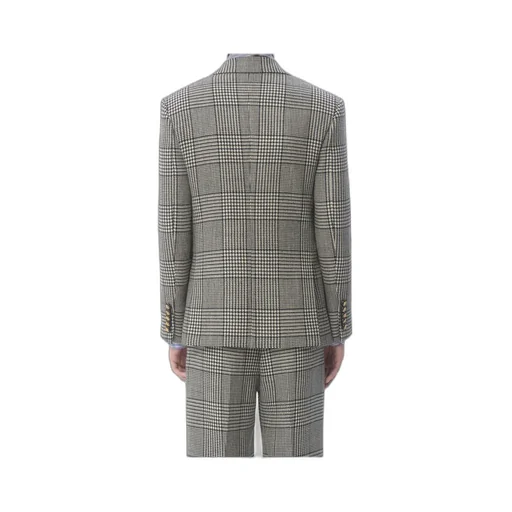 Single-Breasted Wool Jacket With Check Pattern On Houndstooth