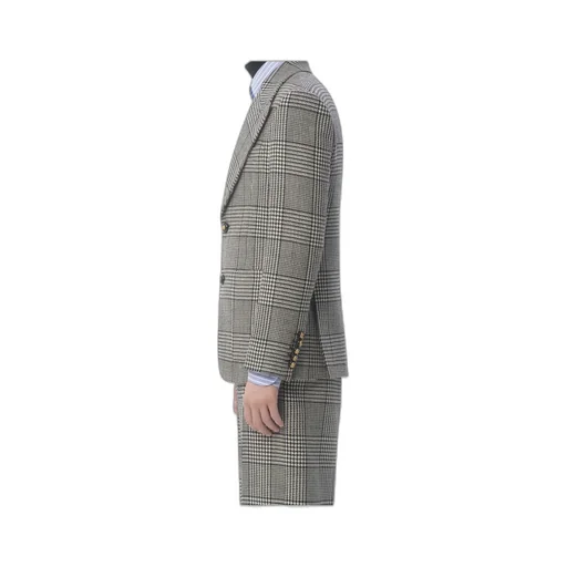 Single-Breasted Wool Jacket With Check Pattern On Houndstooth
