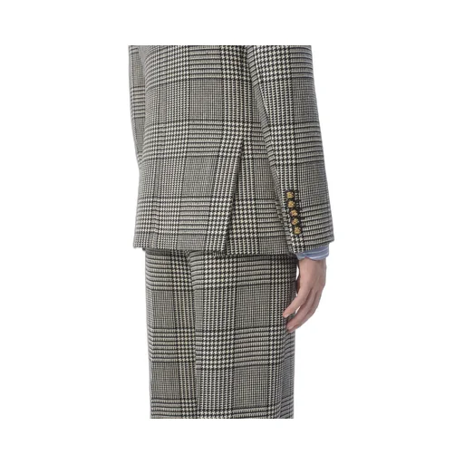 Single-Breasted Wool Jacket With Check Pattern On Houndstooth