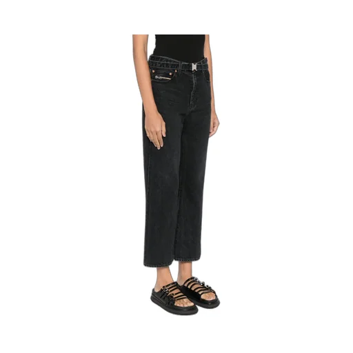 Straight-Leg Belted Cropped Jeans