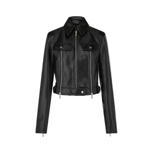 Long-Sleeved Leather Jacket