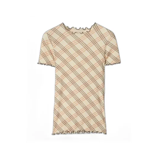 Burberry Checked Lettuce Hem Crewneck T-Shirt