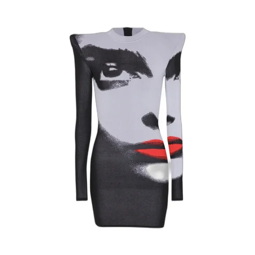 Balmain Face Motif Jacquard Knit Dress