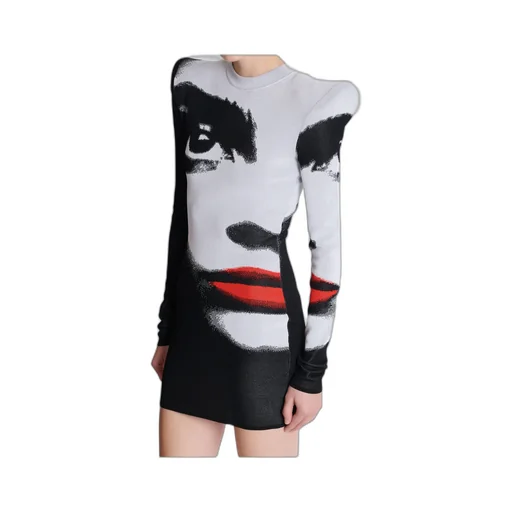 Balmain Face Motif Jacquard Knit Dress