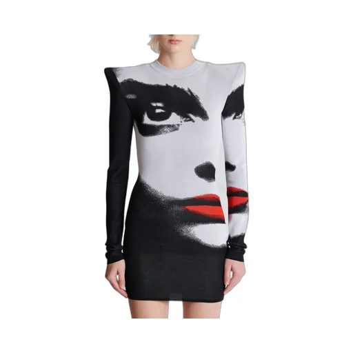 Balmain Face Motif Jacquard Knit Dress