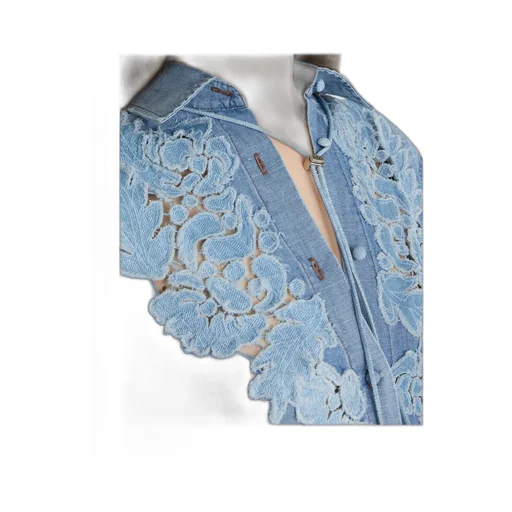 Denim Shirt With Handmade Floral AppliquÉS