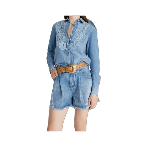 Denim Shirt With Handmade Floral AppliquÉS