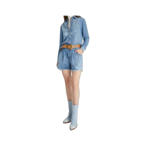 Denim Shirt With Handmade Floral AppliquÉS