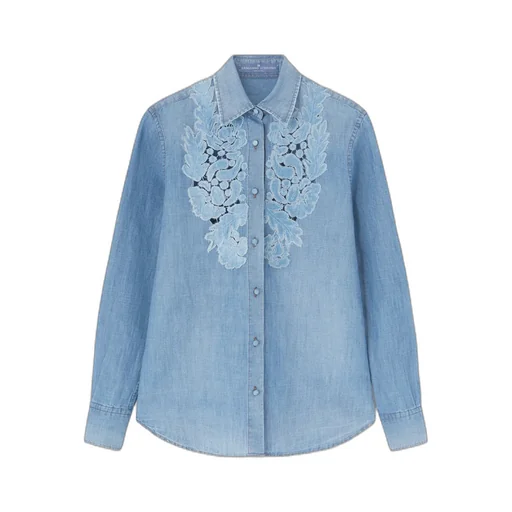 Denim Shirt With Handmade Floral AppliquÉS