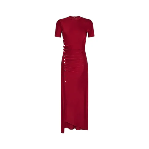 Paco Rabanne Gathered Jersey Crewneck Maxi Dress