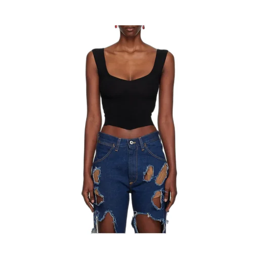 Orb-Embroidered Ribbed Top