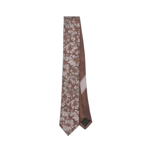 Brown Printed Silk Tie Dries Van Noten