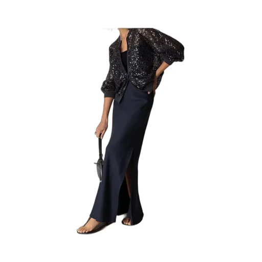 Brunello Cucinelli Side Slit Twill Maxi Skirt