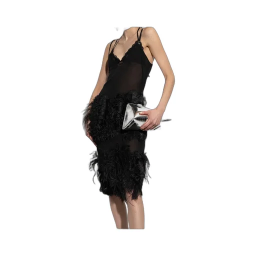 The Attico Feather Embellished Spaghetti Strap Midi Dress