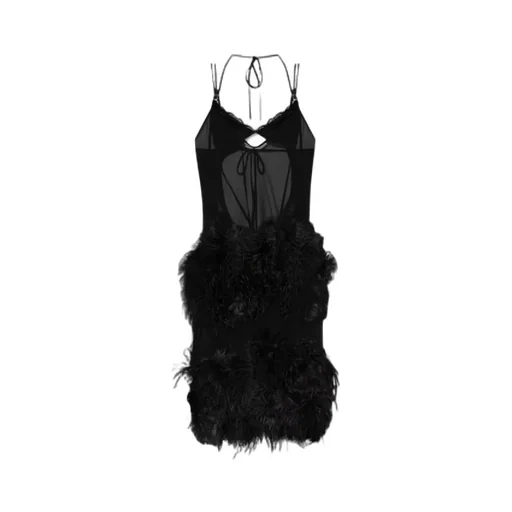 The Attico Feather Embellished Spaghetti Strap Midi Dress
