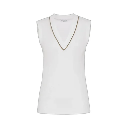 Brunello Cucinelli Shiny Pip Ribbed Jersey Top