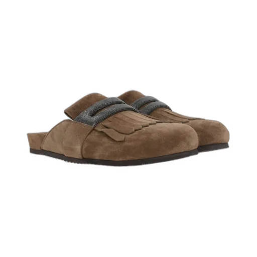 Brunello Cucinelli Monili-Embellished Round-Toe Mules