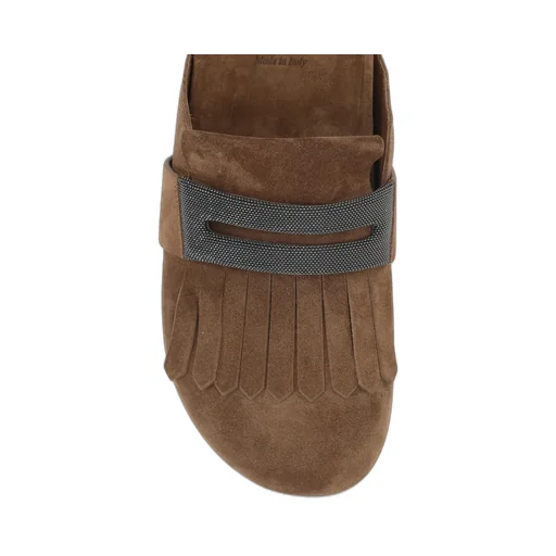 Brunello Cucinelli Monili-Embellished Round-Toe Mules