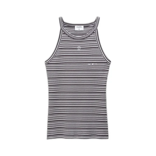 Monogram-Embroidered Striped Organic Cotton Tank Top