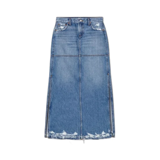 Split Mid-Rise Denim Skirt