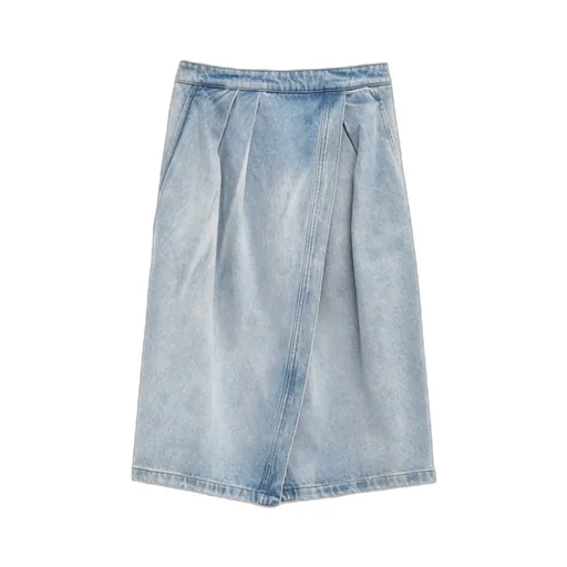 Denim Midskirt With Slit Front