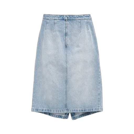 Denim Midskirt With Slit Front