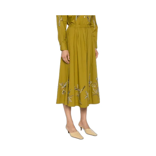 Crystal-Embellished Flared Midi Skirt