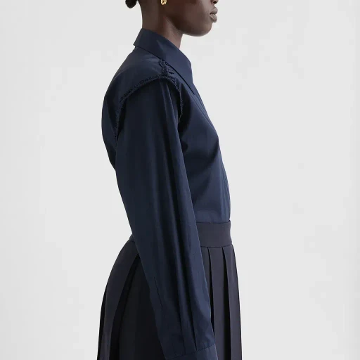 Cotton Poplin Ruffle Shirt