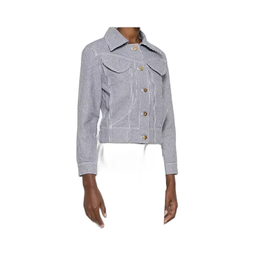 Patou Striped Collared Button-Up Coat