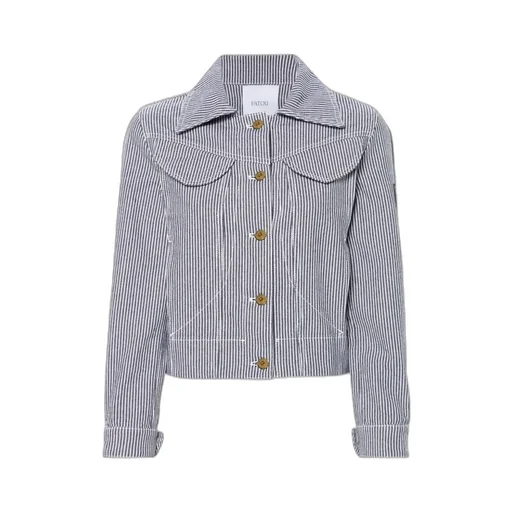 Patou Striped Collared Button-Up Coat