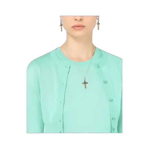 18Kt Yellow Gold Gemstone Cross Earrings