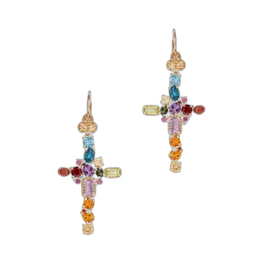 18Kt Yellow Gold Gemstone Cross Earrings