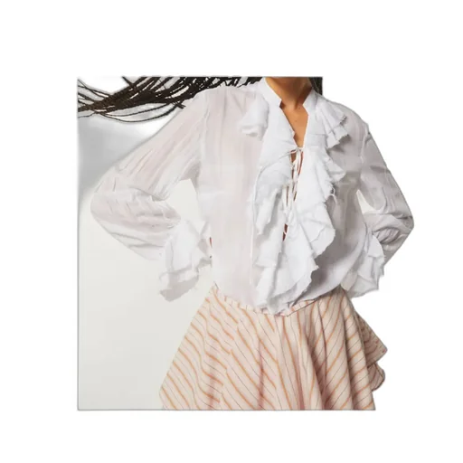 Ruffle-Collar Long-Sleeve Blouse