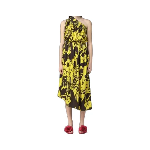 Floral-Print One-Shoulder Midi Dress