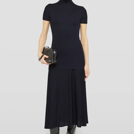 Fluid Viscose High-Neck Dress