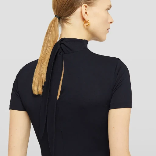 Fluid Viscose High-Neck Dress