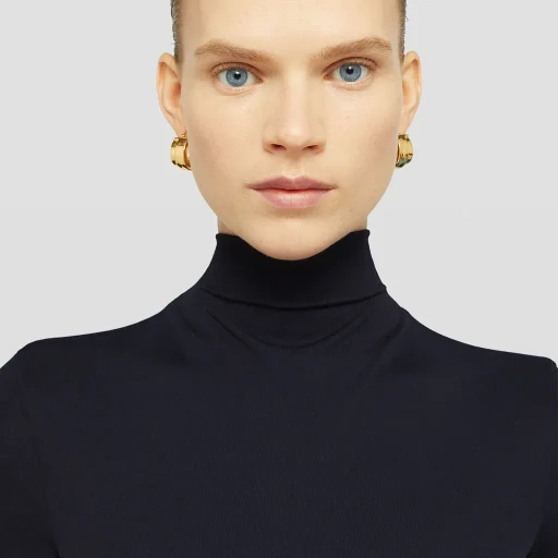 Fluid Viscose High-Neck Dress