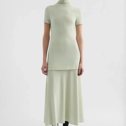 Fluid Viscose High-Neck Dress