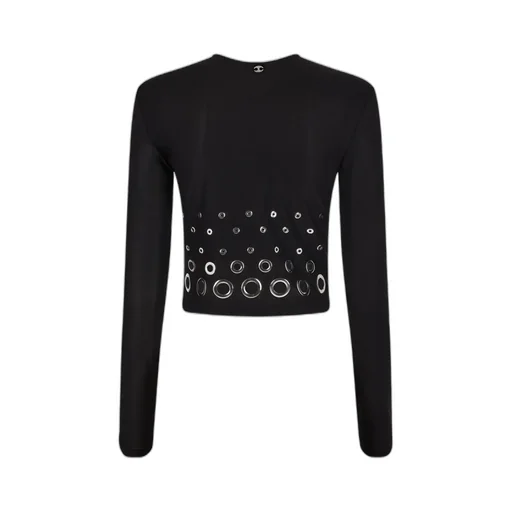 Paco Rabanne Eyelet Crop Logo Plaque Top
