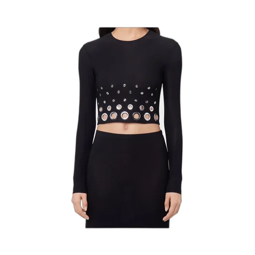 Paco Rabanne Eyelet Crop Logo Plaque Top