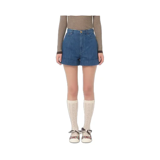 Valentino Logo Patch Denim Shorts