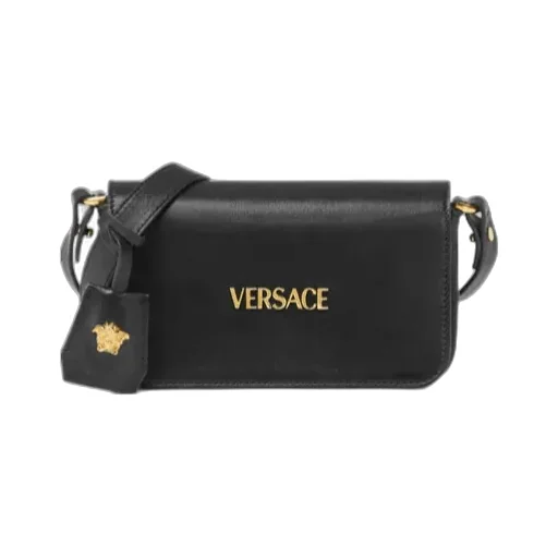 Versace Logo Plaque Foldover Top Shoulder Bag