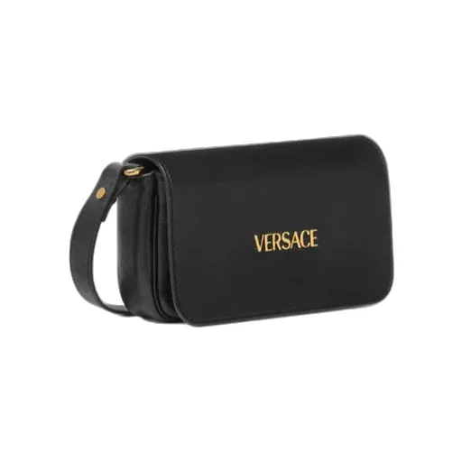Versace Logo Plaque Foldover Top Shoulder Bag